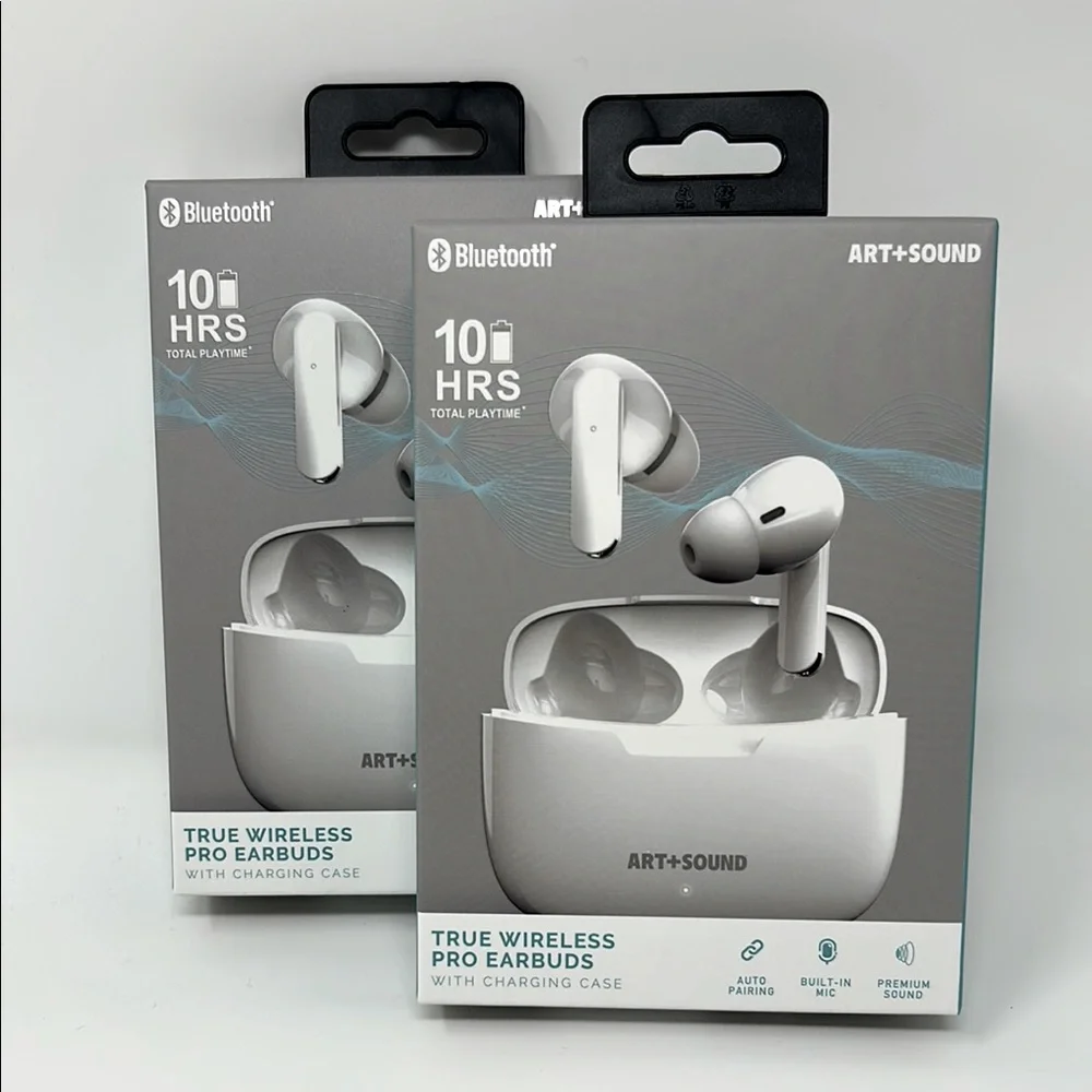 White Wireless Earbuds with Bluetooth Connectivity and 10 Hours Playtime
